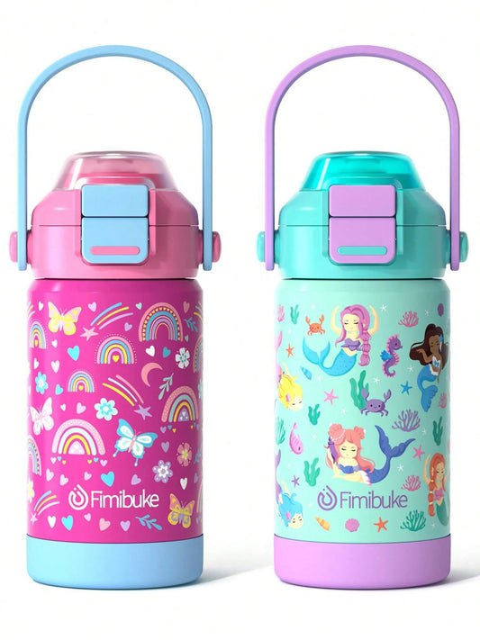 Kids Insulated Water Bottle With Pop-Open Straw & Spout 2-In-1 Lid,14oz Kids Cups With Stainless Steel Leak Proof For School Travel, Back To School