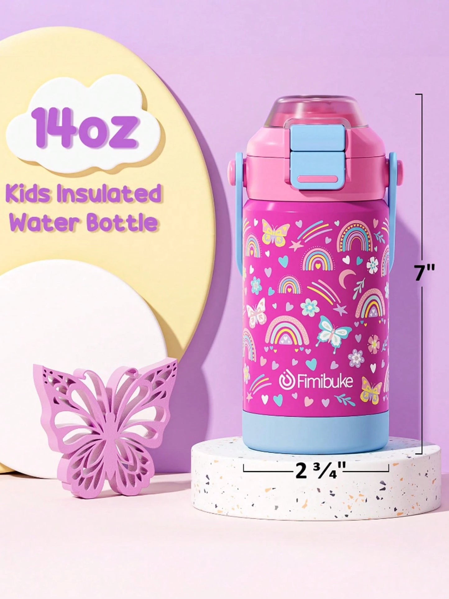 Kids Insulated Water Bottle With Pop-Open Straw & Spout 2-In-1 Lid,14oz Kids Cups With Stainless Steel Leak Proof For School Travel, Back To School