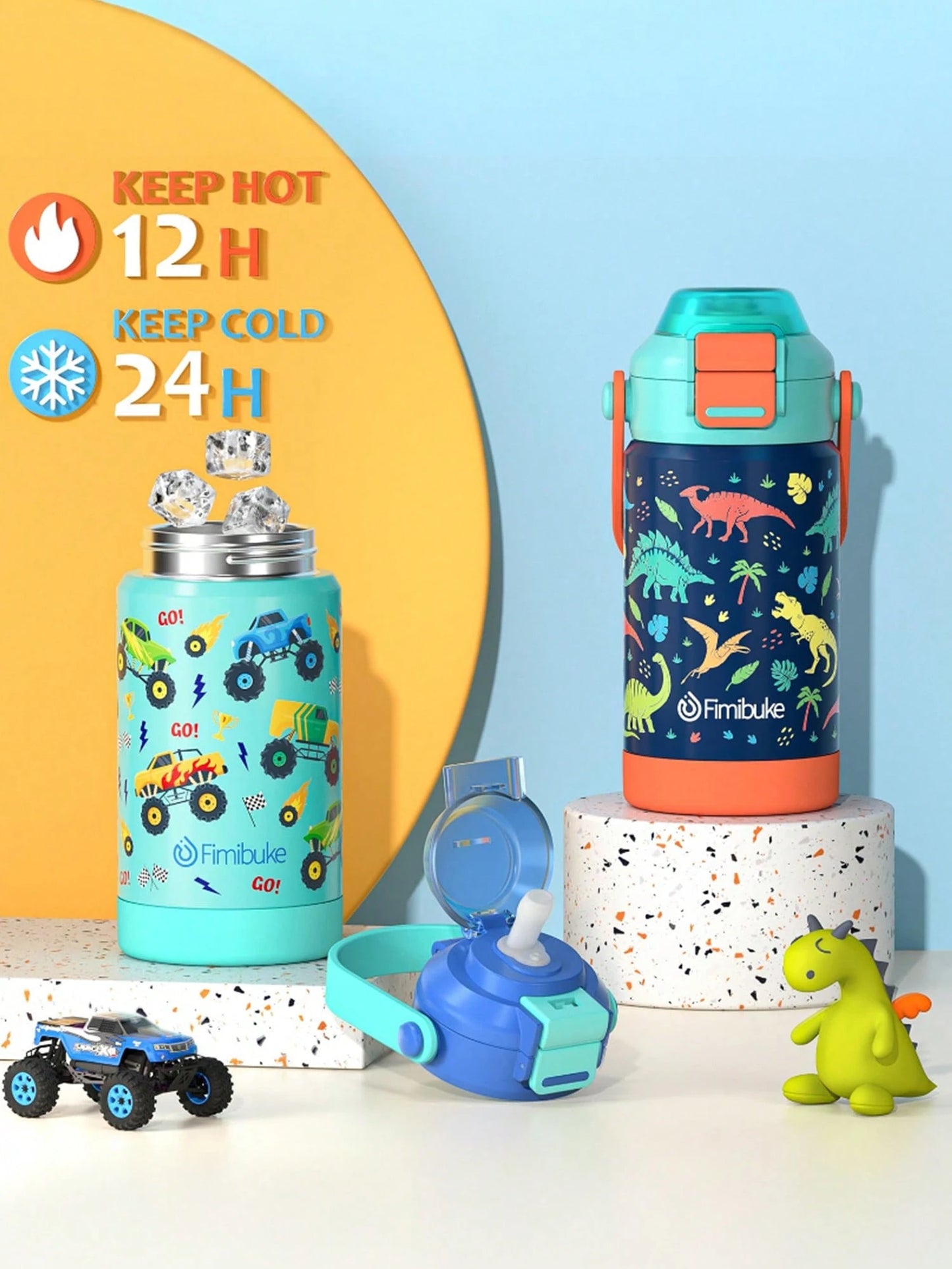 Kids Insulated Water Bottle With Pop-Open Straw & Spout 2-In-1 Lid,14oz Kids Cups With Stainless Steel Leak Proof For School Travel, Back To School