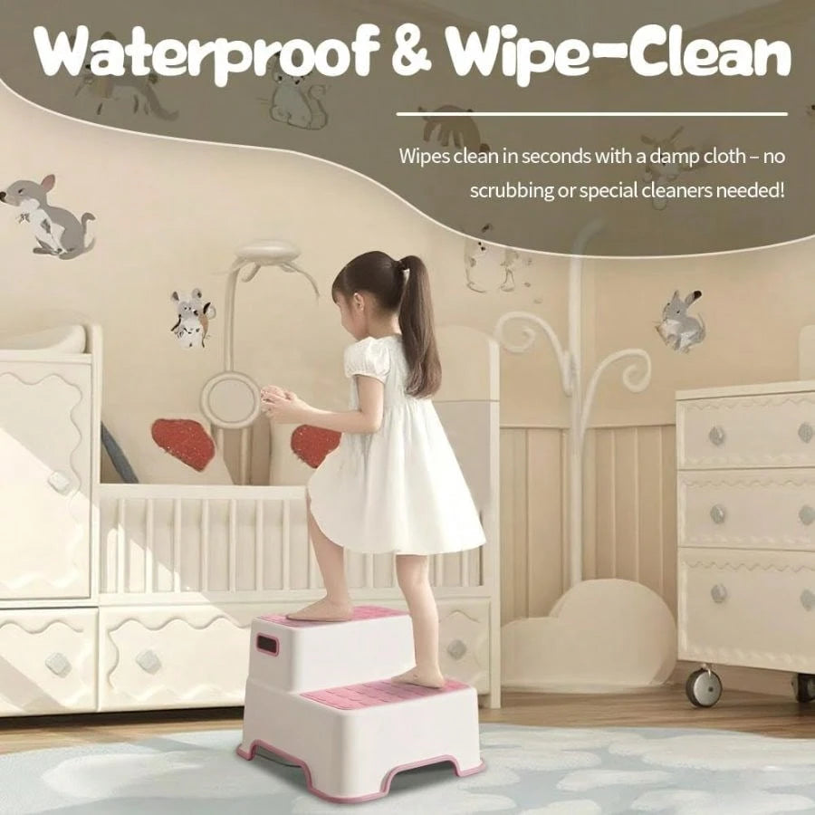 Kids Non Slip Step Stool, 2 Pack Toddler Bathroom Stool For Sink, Toilet Training & Kitchen Helper