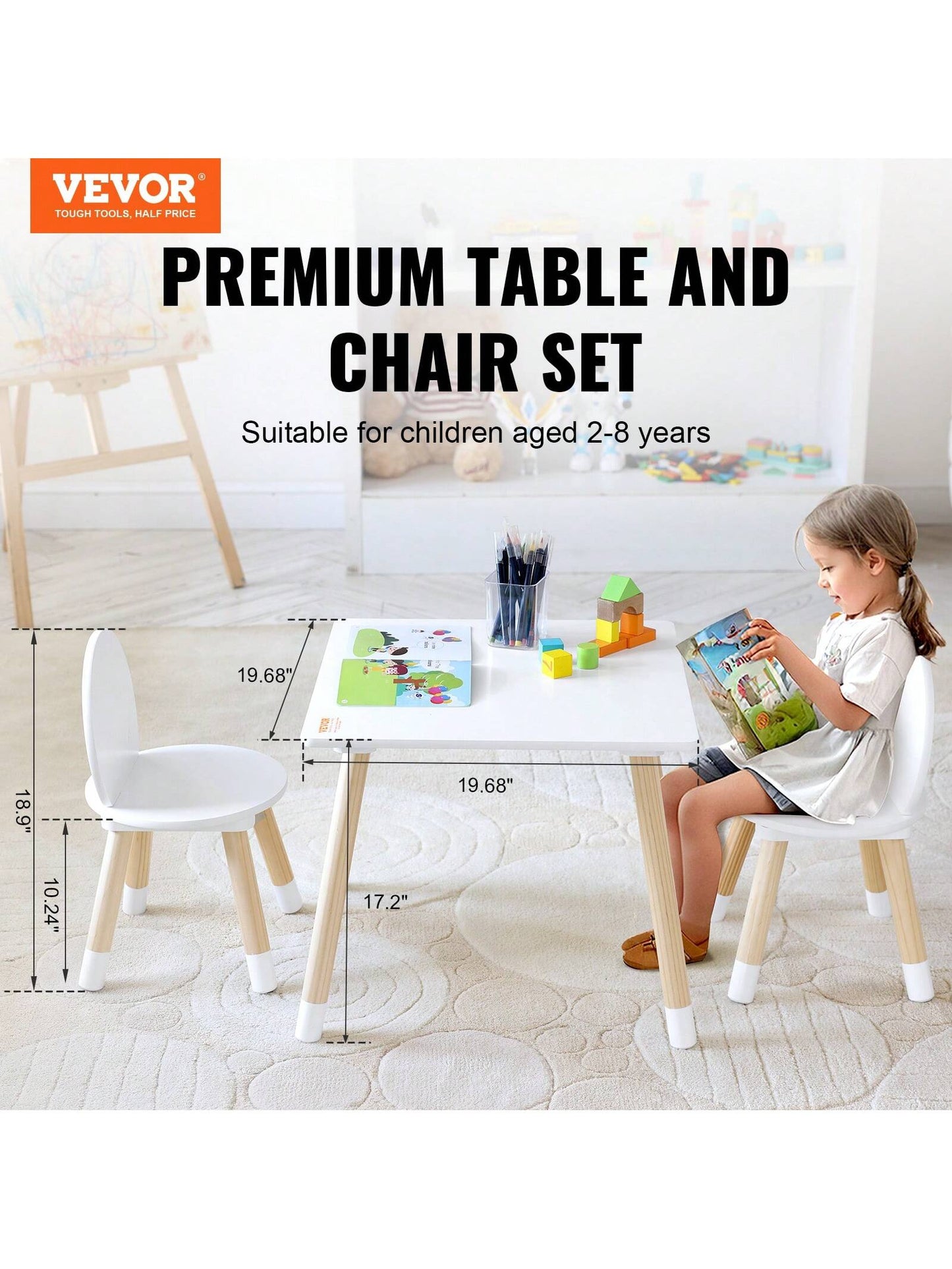 Kids Table And 2 Chairs Set, Toddler Table And Chair Set, Children Multi-Activity Table For Art, Craft, Reading, Learning, Christmas Gift