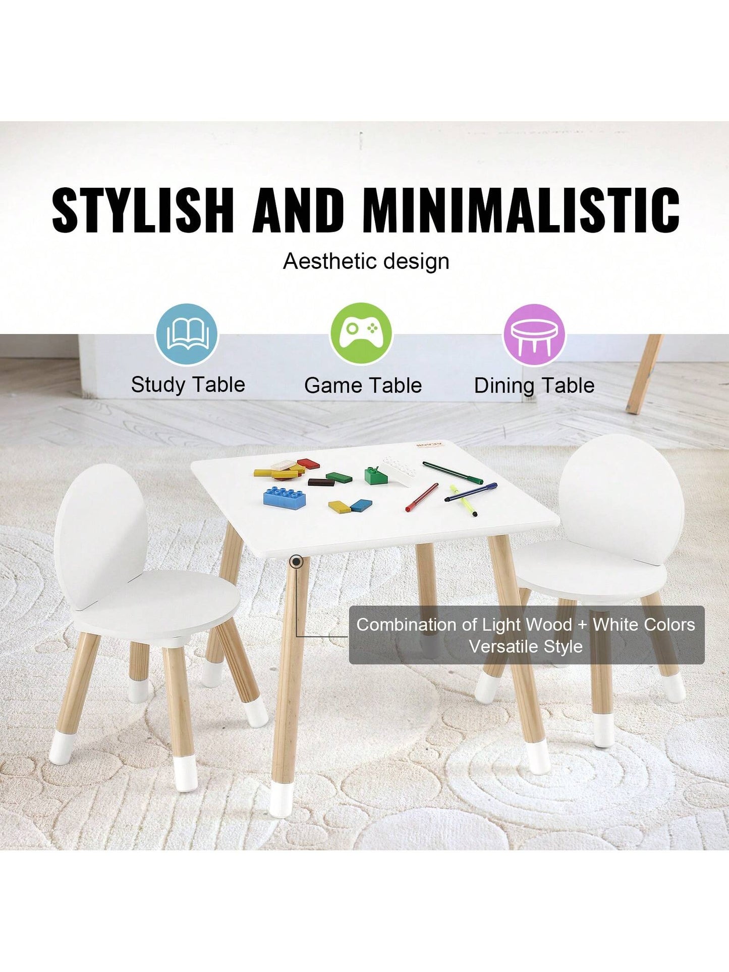 Kids Table And 2 Chairs Set, Toddler Table And Chair Set, Children Multi-Activity Table For Art, Craft, Reading, Learning, Christmas Gift