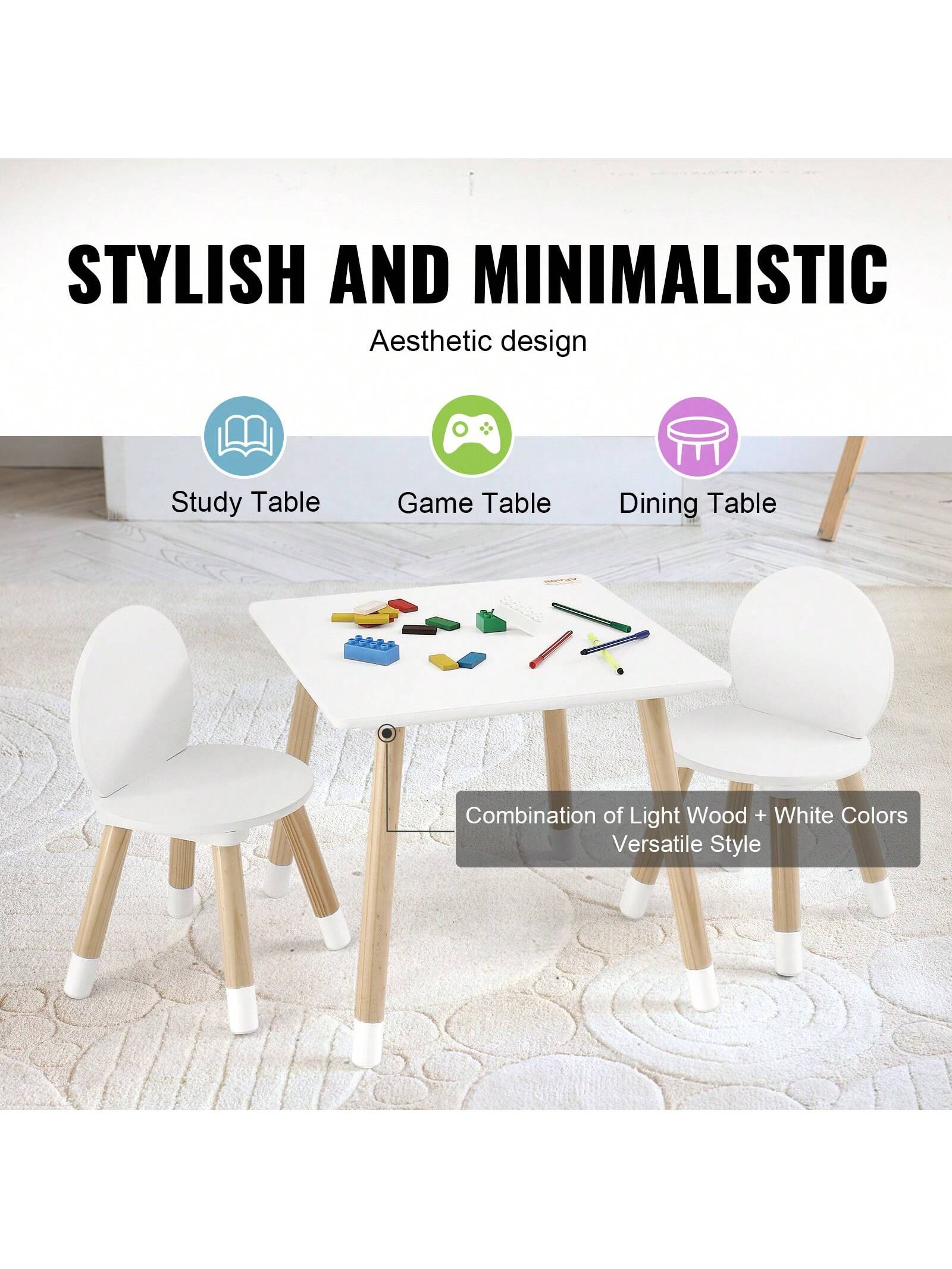 Kids Table And 2 Chairs Set, Toddler Table And Chair Set, Children Multi-Activity Table For Art, Craft, Reading, Learning, Christmas Gift