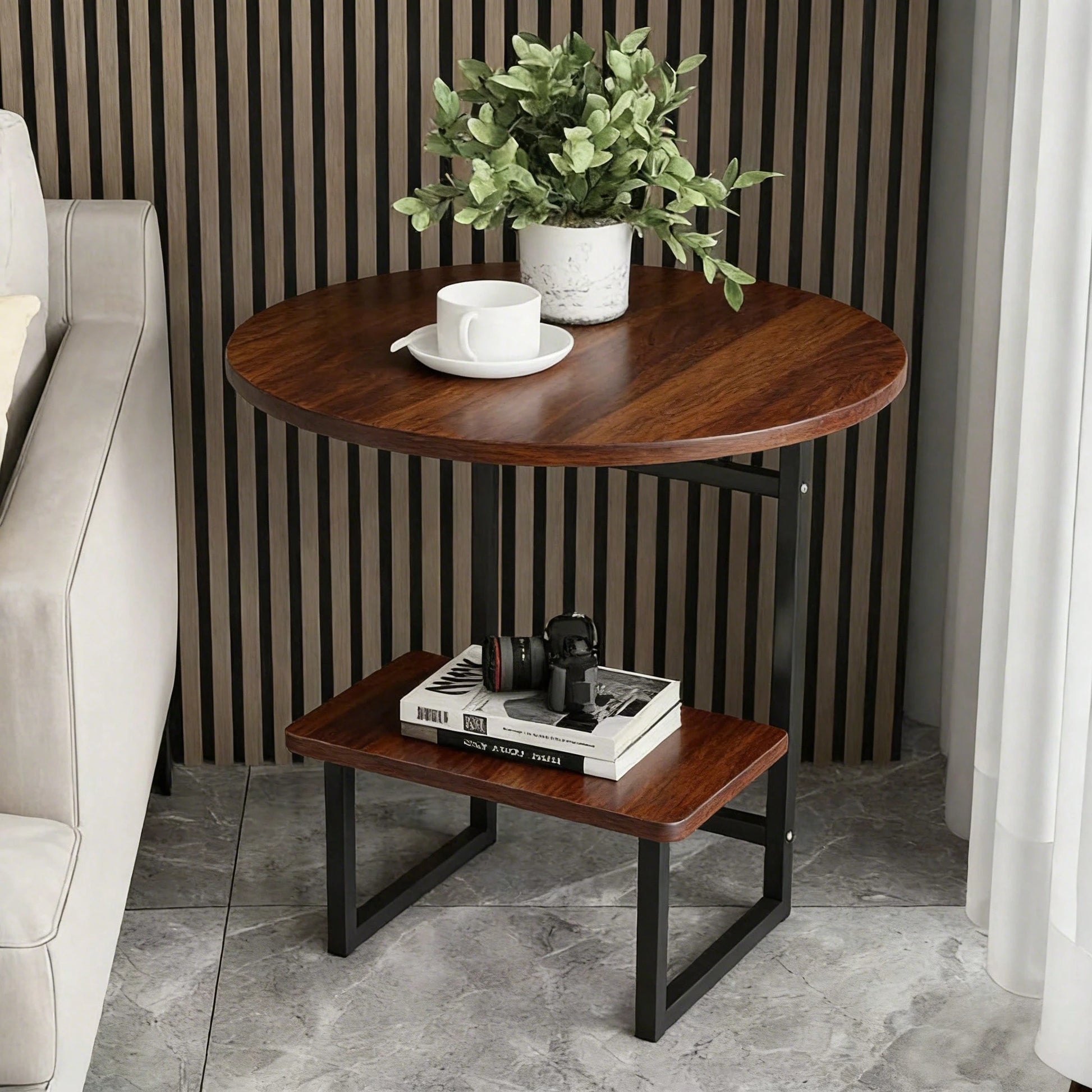Kocoile Modern Light Luxury Simple Metal Side Table With 2-Layer Storage Shelf- Compact Living Room, Bedroom And Sofa/Bedside Coffee Table, Sturdy Black Metal, Space-Saving Decor Table, Easy To Assem