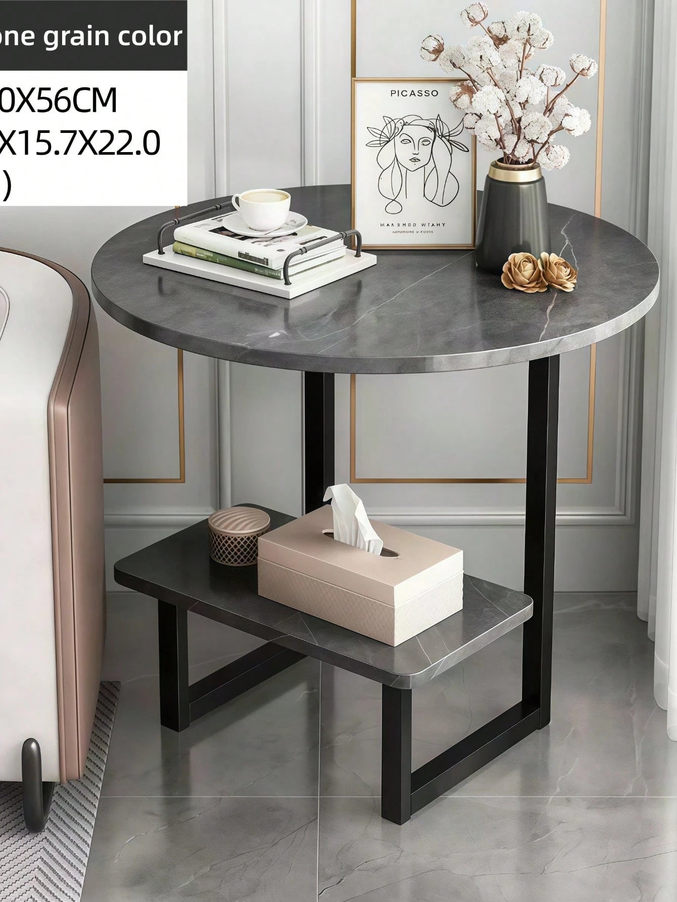 Kocoile Modern Light Luxury Simple Metal Side Table With 2-Layer Storage Shelf- Compact Living Room, Bedroom And Sofa/Bedside Coffee Table, Sturdy Black Metal, Space-Saving Decor Table, Easy To Assem
