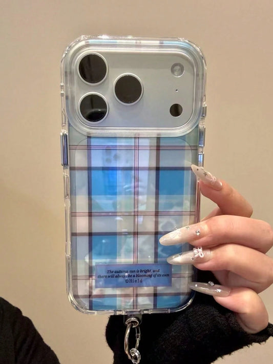 Korean Ins Style Semi-Transparent Plaid Chain Phone Case Compatible With Iphone 17 Pro Max, 17, 16, 15, 14, 16 Pro, 15 Pro, Women's New Vintage Premium Protective Shockproof Cover