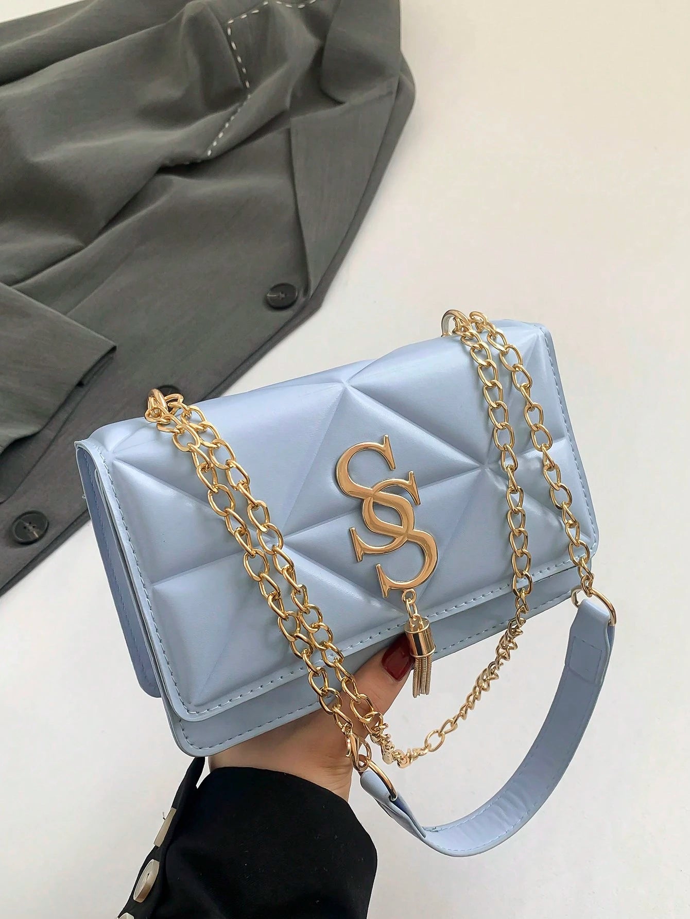 Korean Quilted Letter Pattern Women's Casual Crossbody Bag, 2024 New Fashion Influencer Minimalist Small Square Shoulder Bag