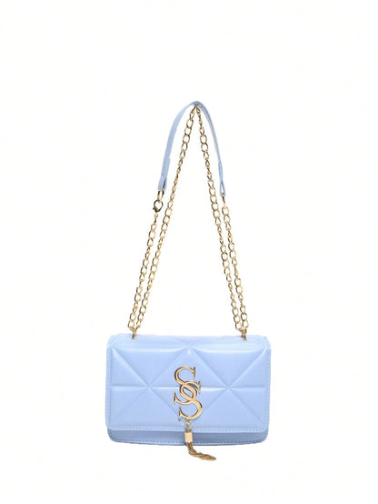 Korean Quilted Letter Pattern Women's Casual Crossbody Bag, 2024 New Fashion Influencer Minimalist Small Square Shoulder Bag