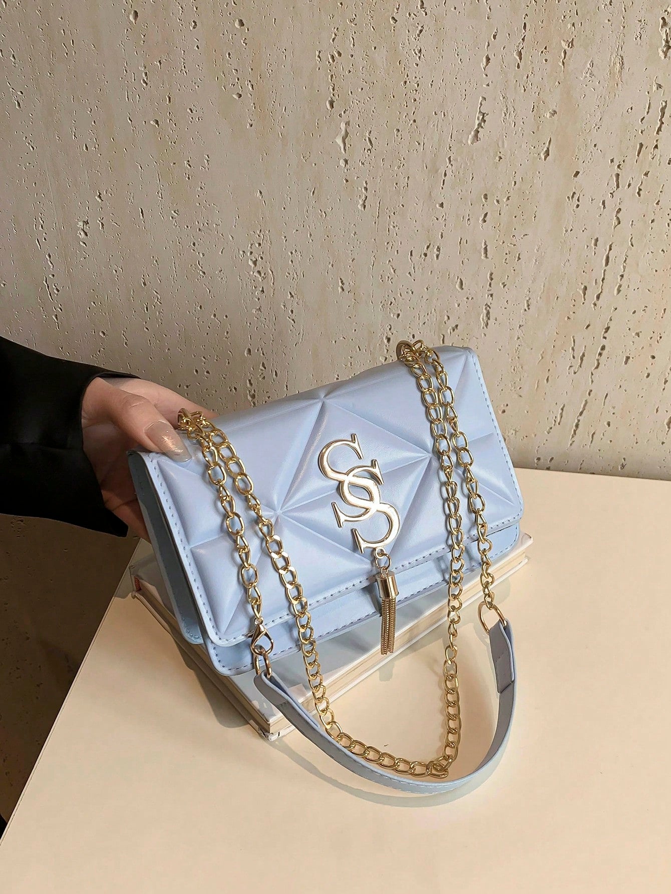 Korean Quilted Letter Pattern Women's Casual Crossbody Bag, 2024 New Fashion Influencer Minimalist Small Square Shoulder Bag