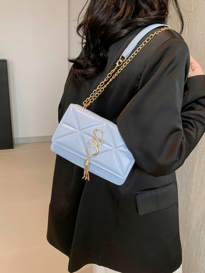 Korean Quilted Letter Pattern Women's Casual Crossbody Bag, 2024 New Fashion Influencer Minimalist Small Square Shoulder Bag