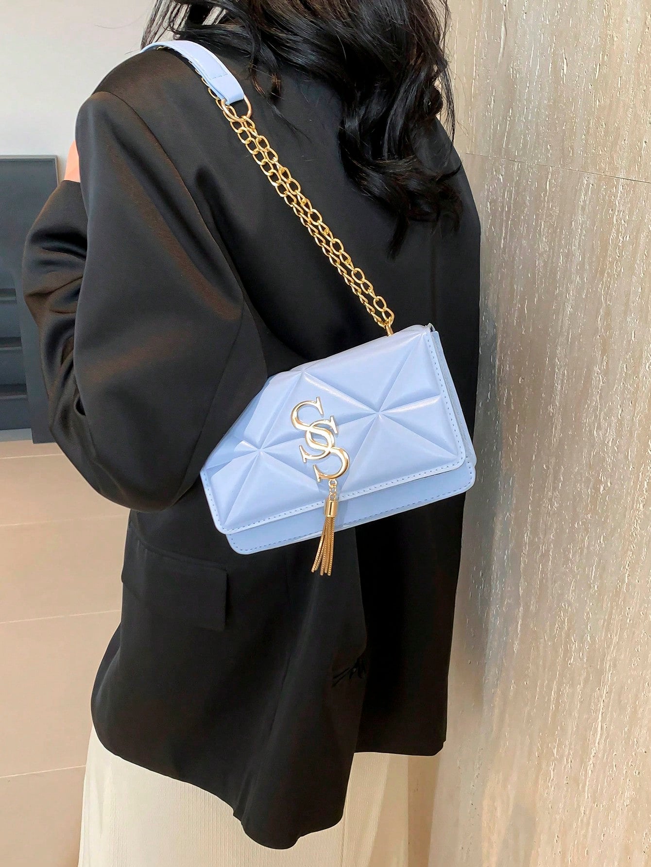 Korean Quilted Letter Pattern Women's Casual Crossbody Bag, 2024 New Fashion Influencer Minimalist Small Square Shoulder Bag