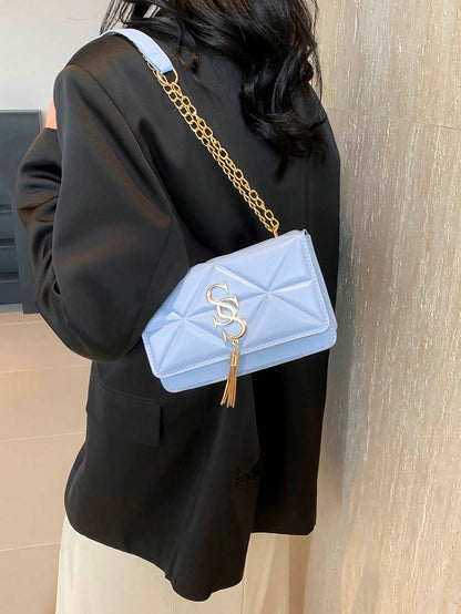 Korean Quilted Letter Pattern Women's Casual Crossbody Bag, 2024 New Fashion Influencer Minimalist Small Square Shoulder Bag