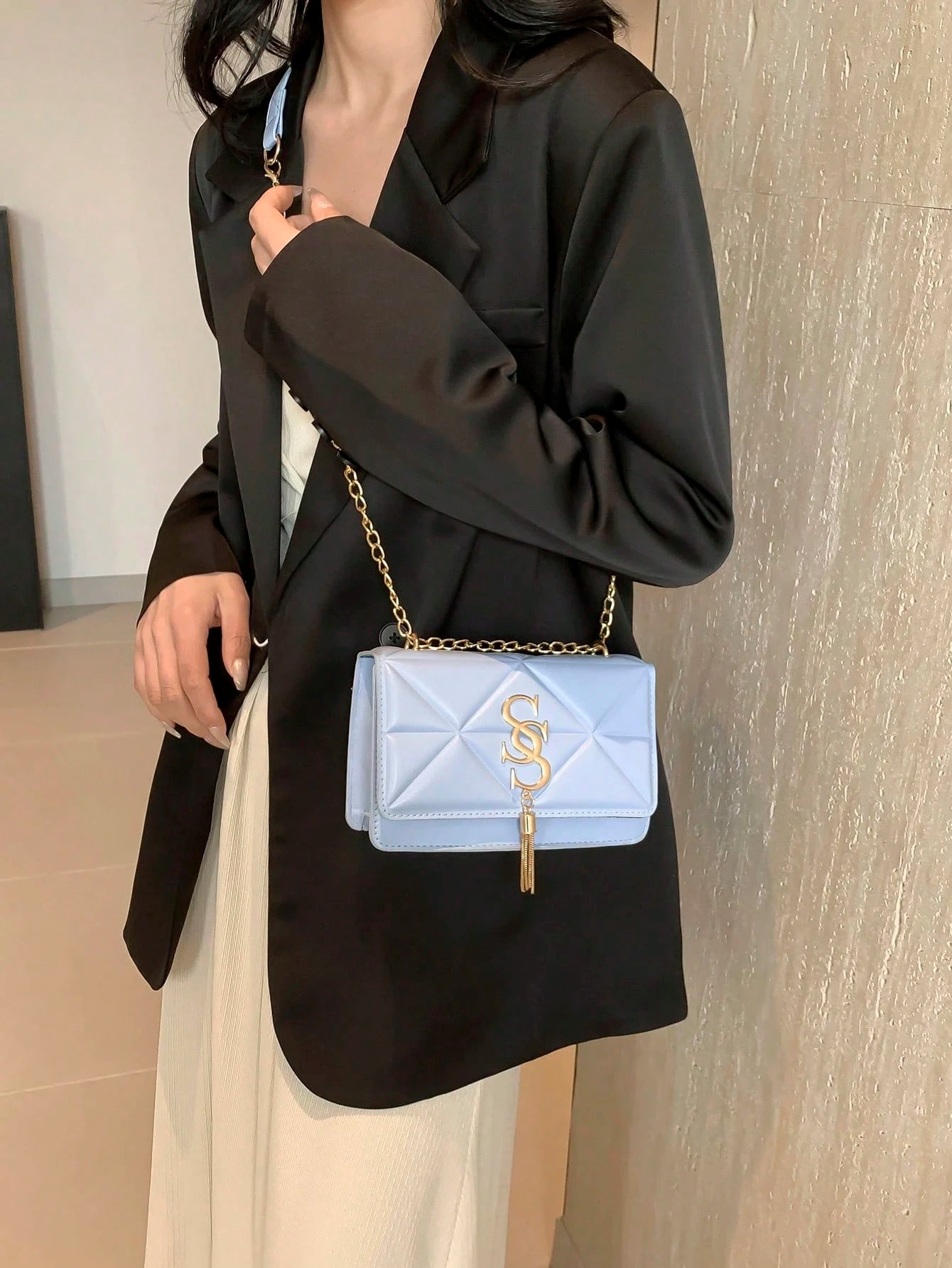 Korean Quilted Letter Pattern Women's Casual Crossbody Bag, 2024 New Fashion Influencer Minimalist Small Square Shoulder Bag