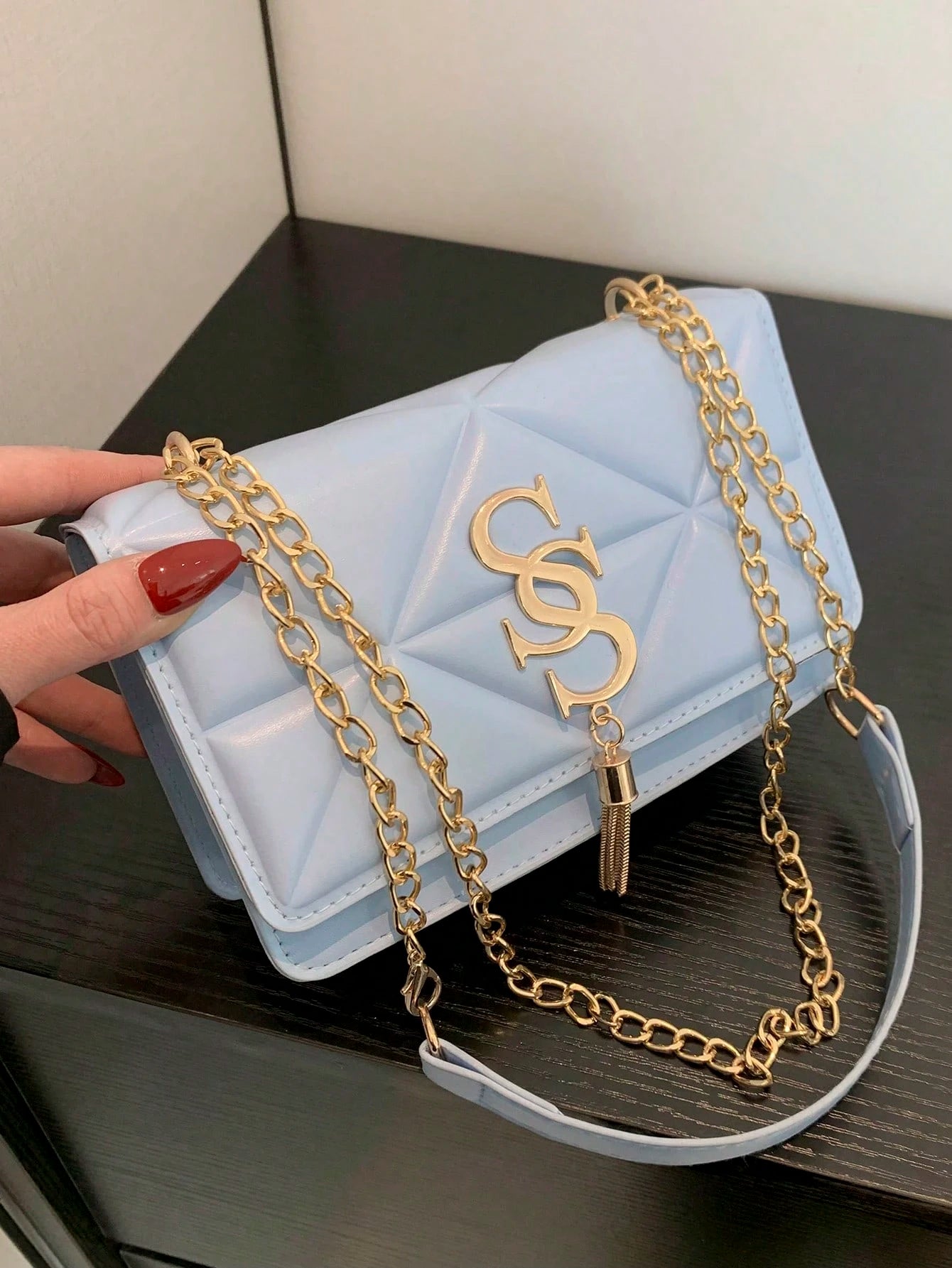 Korean Quilted Letter Pattern Women's Casual Crossbody Bag, 2024 New Fashion Influencer Minimalist Small Square Shoulder Bag