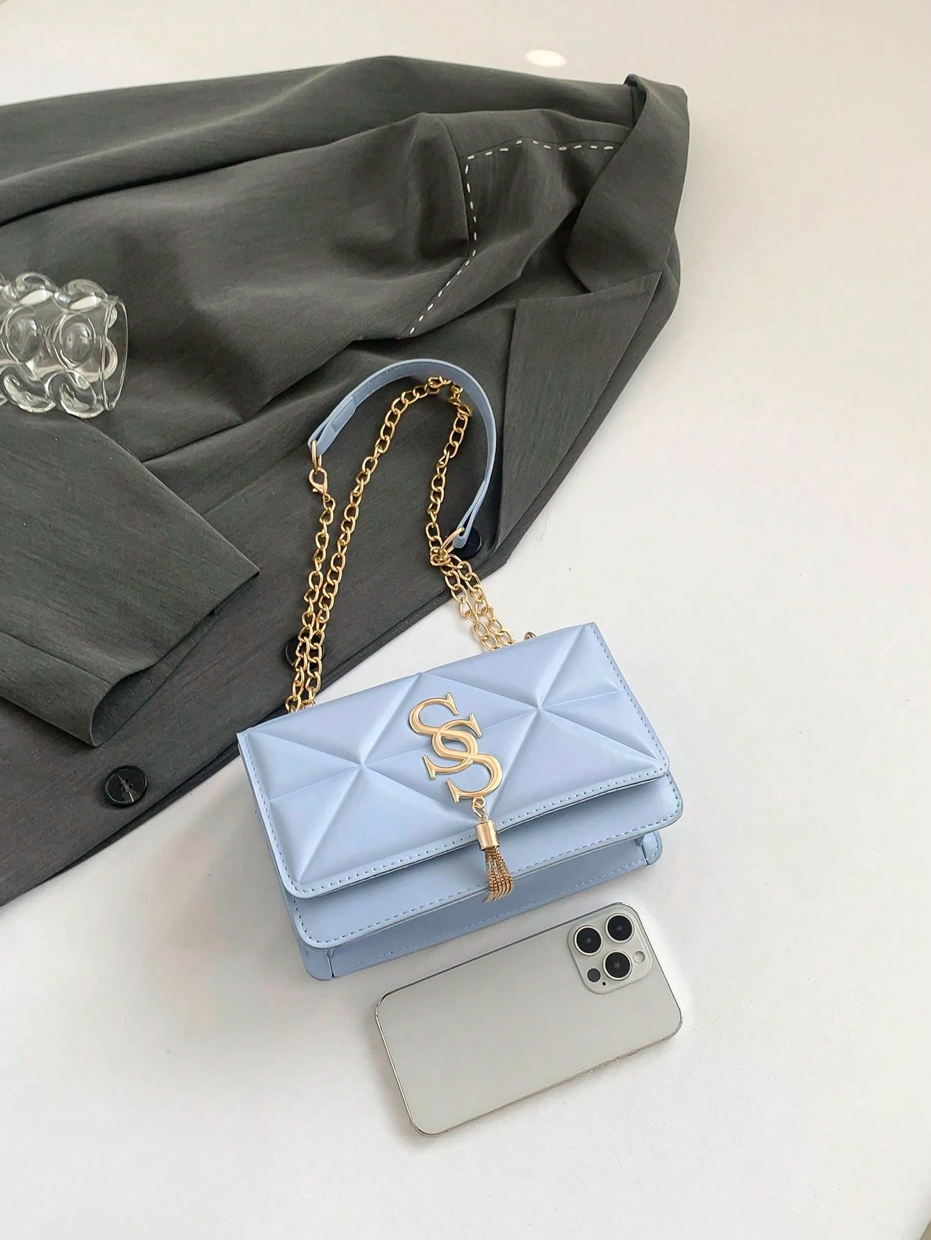 Korean Quilted Letter Pattern Women's Casual Crossbody Bag, 2024 New Fashion Influencer Minimalist Small Square Shoulder Bag