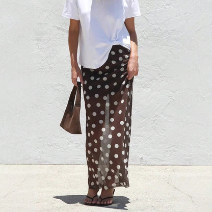 KZKZWK 2026 Women's Sheer Mesh Maxi Skirt, Polka Dot & Striped Print, Elastic Waist A-Line Cover-Up, Casual & Versatile Long Skirt For Beach, Vacation & Dail