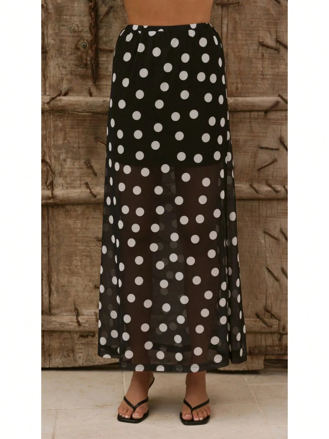 KZKZWK 2026 Women's Sheer Mesh Maxi Skirt, Polka Dot & Striped Print, Elastic Waist A-Line Cover-Up, Casual & Versatile Long Skirt For Beach, Vacation & Dail