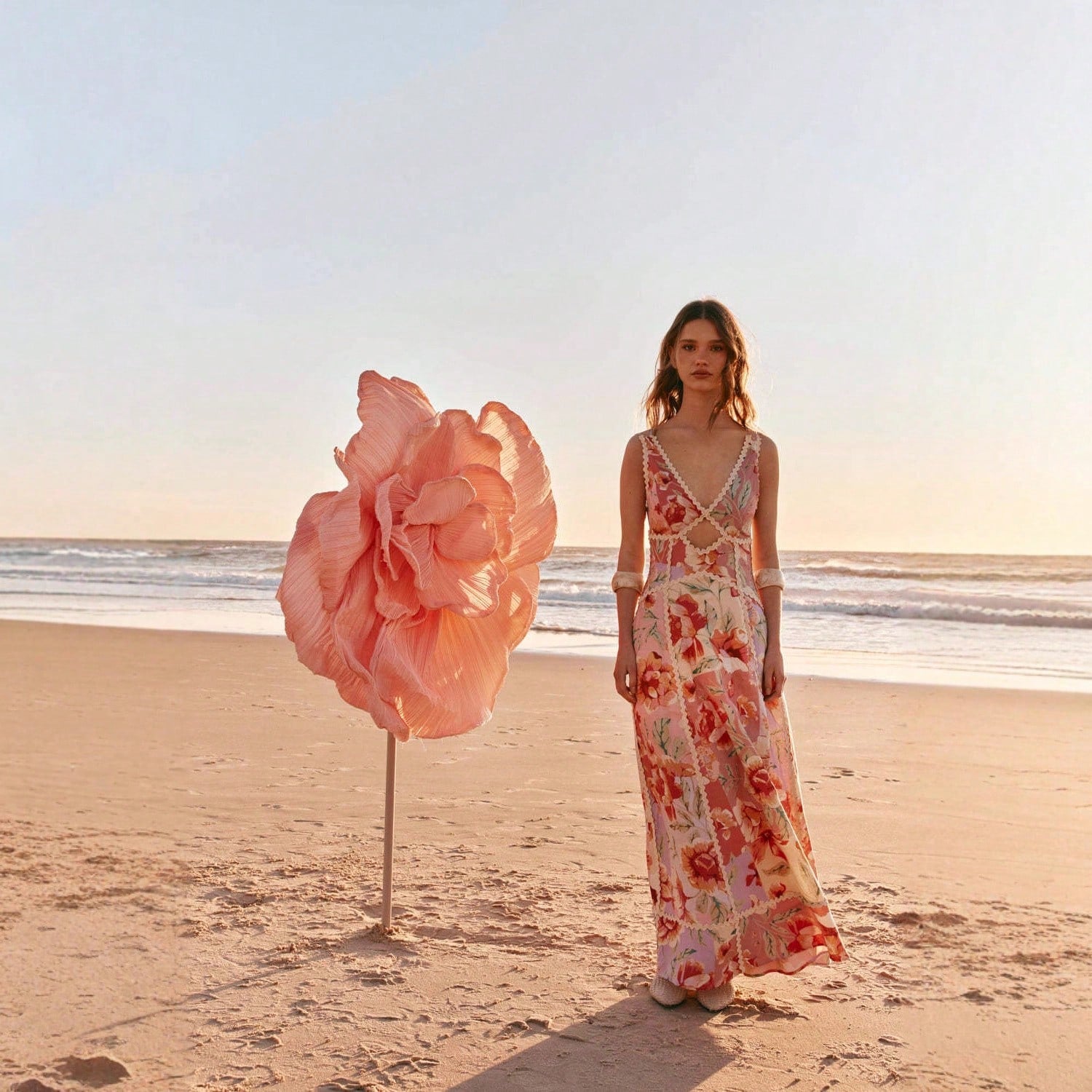 KZKZWK Women's Floral Print Maxi Dress, V-Neck Spaghetti Straps With Lace Trim & Cutout Detail For Beach & Vacation