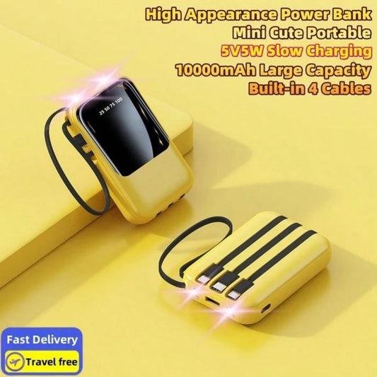LADAPU This Mini Portable Power Bank Features A 10000mAh Capacity With A Built-In 4-In-1 Multifunction Cable.Mini Powerbank,Small Size, Big Power! Supporting 5W Slow Charging, It's Compact, Perfect F
