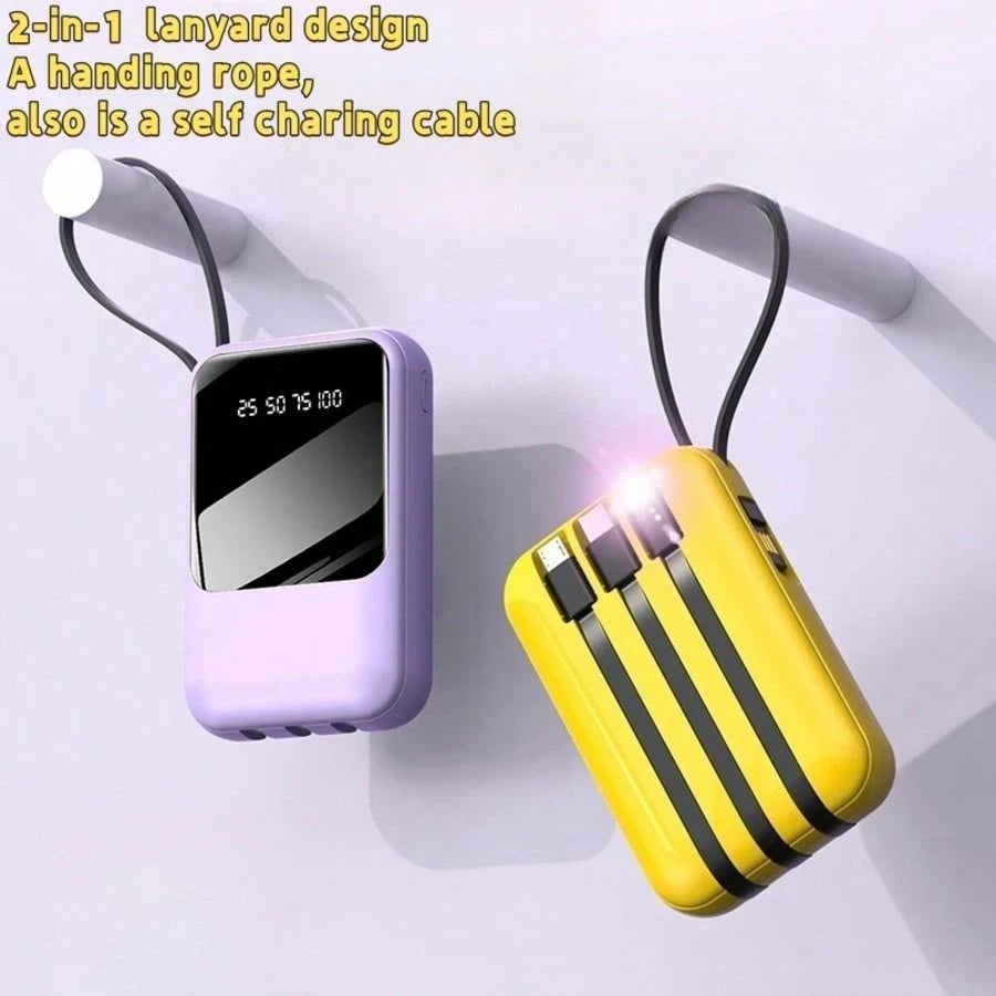 LADAPU This Mini Portable Power Bank Features A 10000mAh Capacity With A Built-In 4-In-1 Multifunction Cable.Mini Powerbank,Small Size, Big Power! Supporting 5W Slow Charging, It's Compact, Perfect F