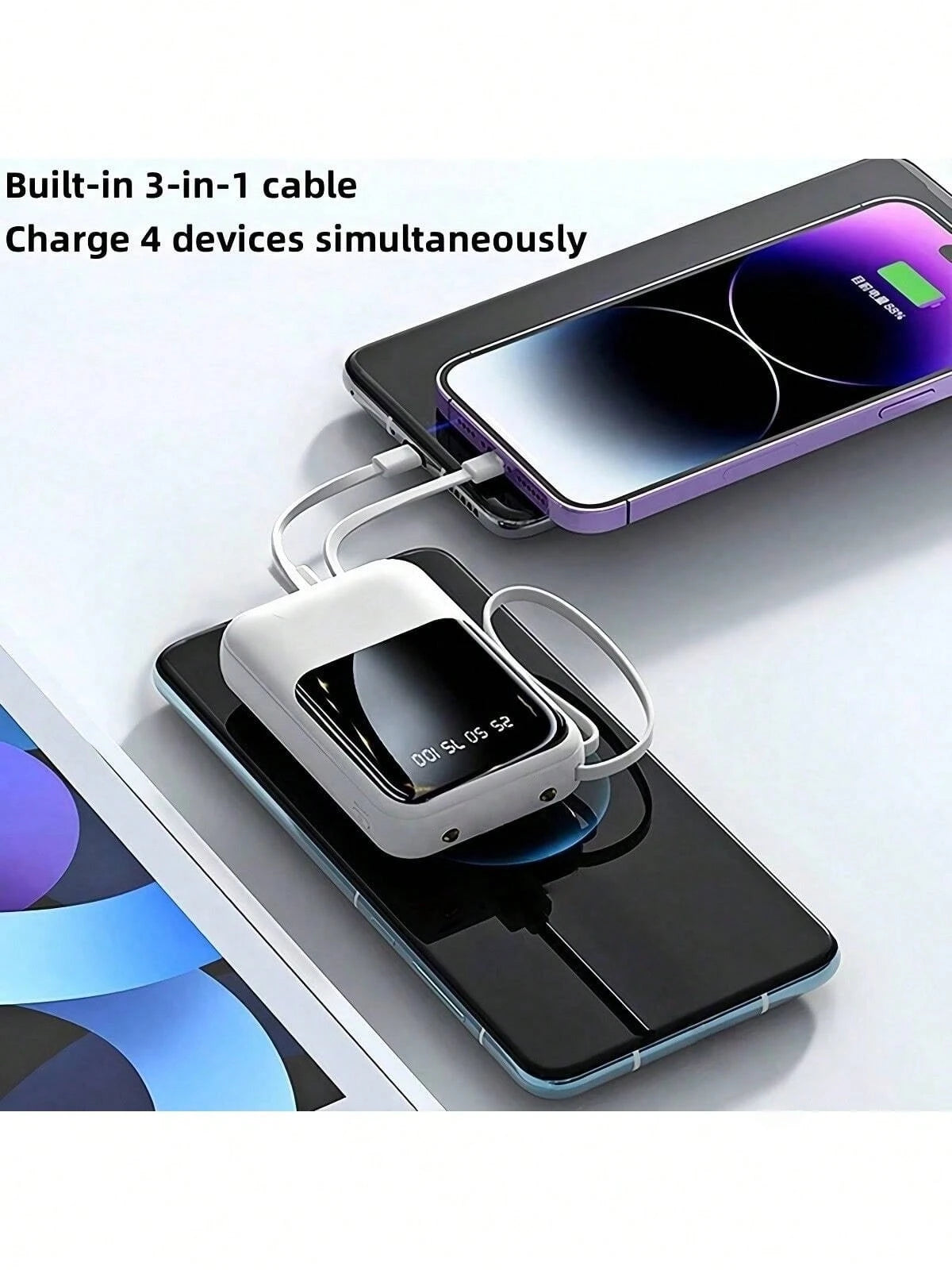 LADAPU This Mini Portable Power Bank Features A 10000mAh Capacity With A Built-In 4-In-1 Multifunction Cable.Mini Powerbank,Small Size, Big Power! Supporting 5W Slow Charging, It's Compact, Perfect F