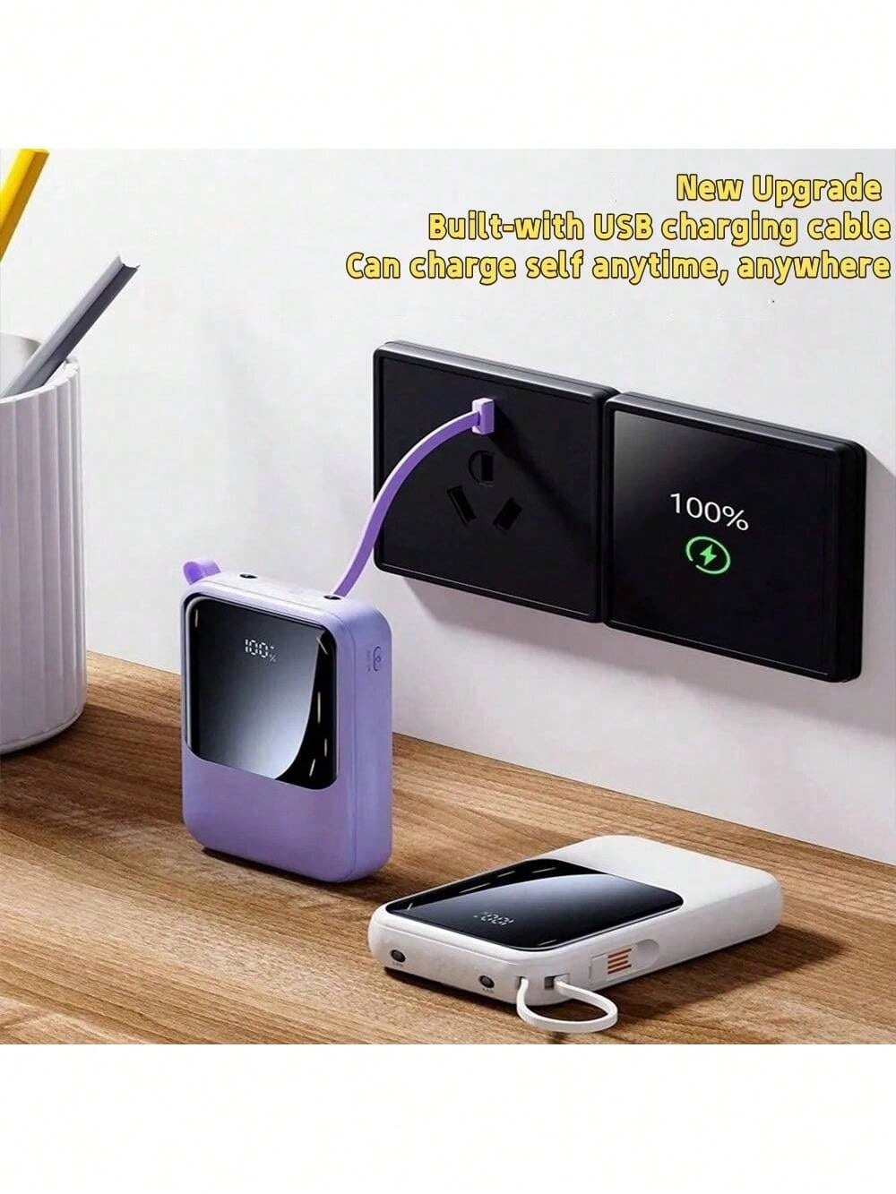 LADAPU This Mini Portable Power Bank Features A 10000mAh Capacity With A Built-In 4-In-1 Multifunction Cable.Mini Powerbank,Small Size, Big Power! Supporting 5W Slow Charging, It's Compact, Perfect F