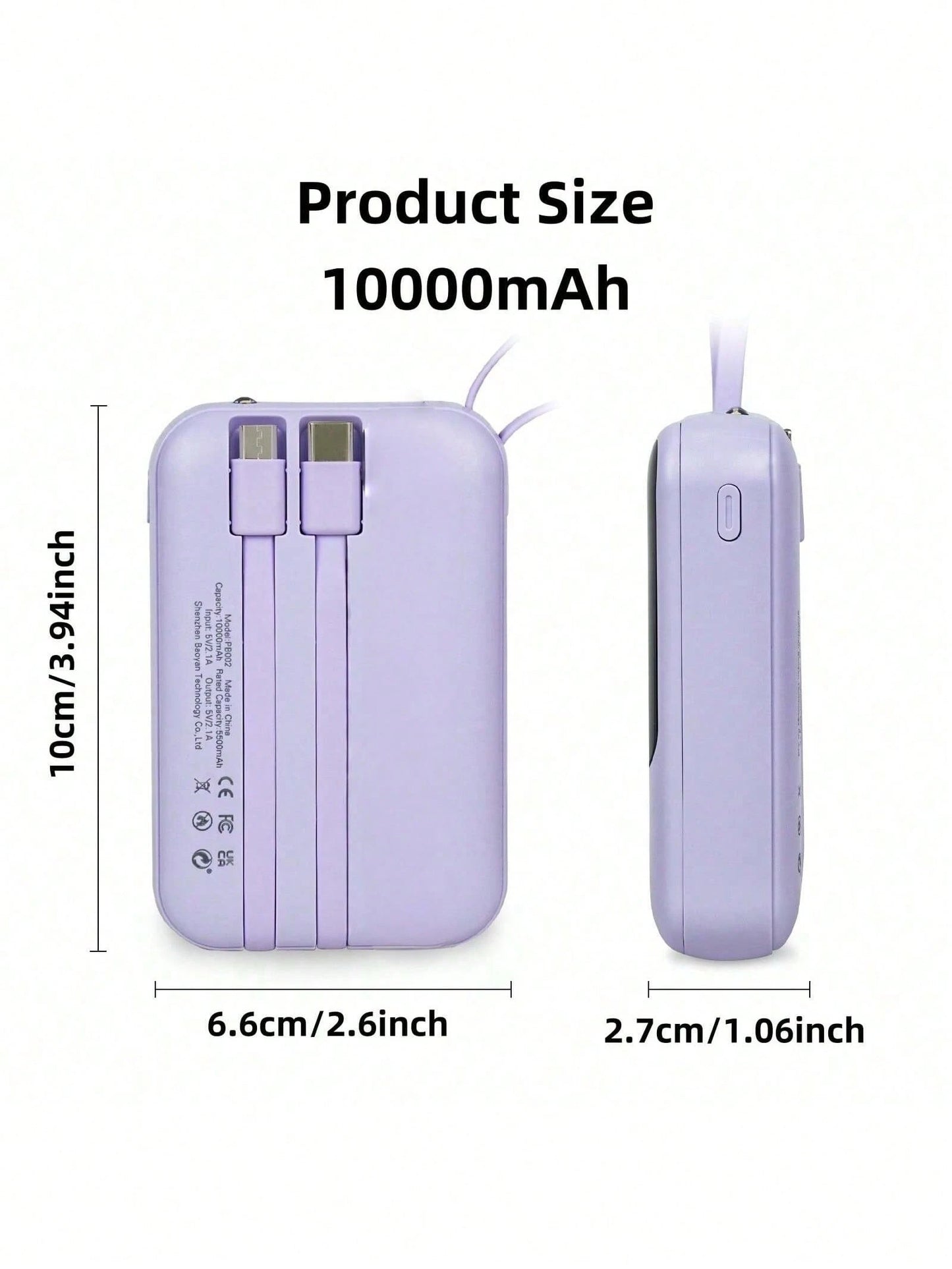 LADAPU This Mini Portable Power Bank Features A 10000mAh Capacity With A Built-In 4-In-1 Multifunction Cable.Mini Powerbank,Small Size, Big Power! Supporting 5W Slow Charging, It's Compact, Perfect F