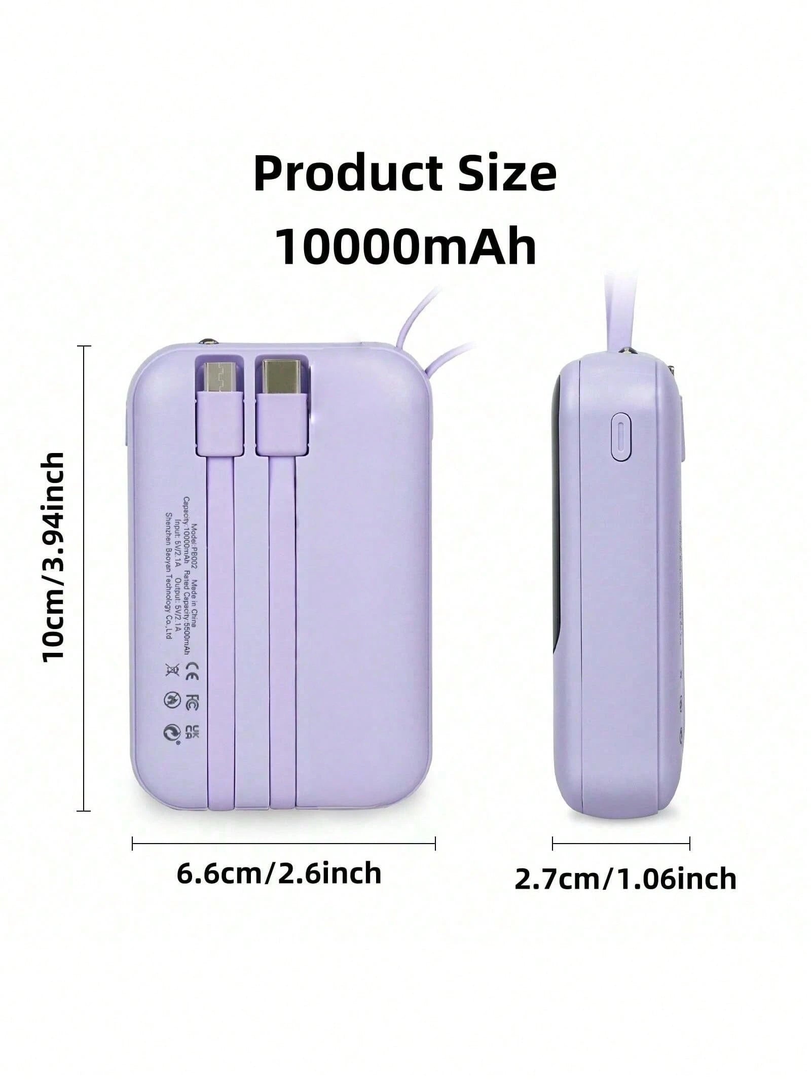 LADAPU This Mini Portable Power Bank Features A 10000mAh Capacity With A Built-In 4-In-1 Multifunction Cable.Mini Powerbank,Small Size, Big Power! Supporting 5W Slow Charging, It's Compact, Perfect F