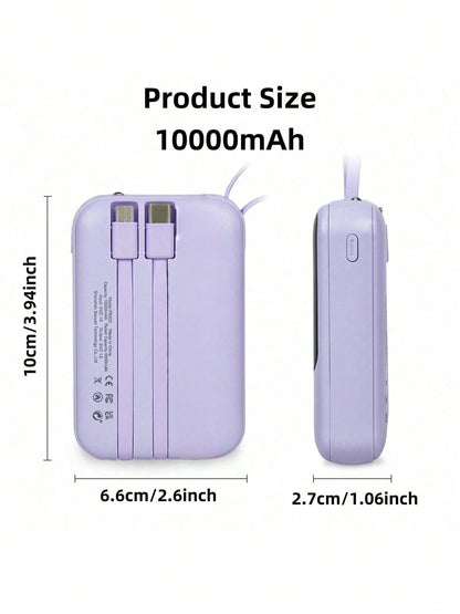 LADAPU This Mini Portable Power Bank Features A 10000mAh Capacity With A Built-In 4-In-1 Multifunction Cable.Mini Powerbank,Small Size, Big Power! Supporting 5W Slow Charging, It's Compact, Perfect F