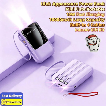 LADAPU This Mini Portable Power Bank Features A 10000mAh Capacity With A Built-In 4-In-1 Multifunction Cable.Mini Powerbank,Small Size, Big Power! Supporting 5W Slow Charging, It's Compact, Perfect F