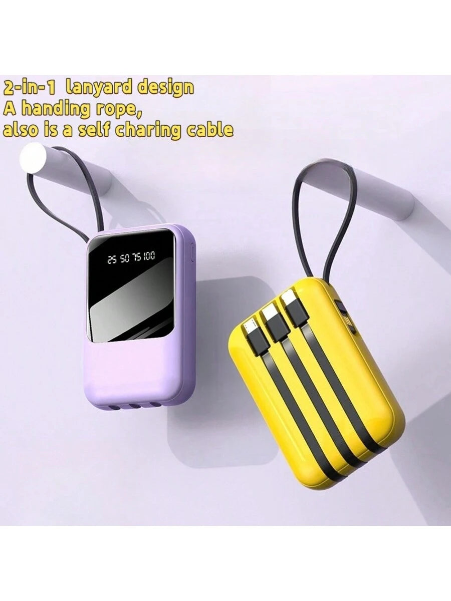 LADAPU This Mini Portable Power Bank Features A 10000mAh Capacity With A Built-In 4-In-1 Multifunction Cable.Mini Powerbank,Small Size, Big Power! Supporting 5W Slow Charging, It's Compact, Perfect F