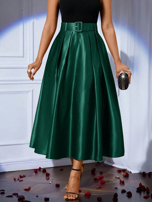 Lady Women's Satin A-Line Skirt, Elegant High-End Versatile For Spring And Summer, Suitable Parties, Casual Outings, Holidays Vacations Women Skirts Green