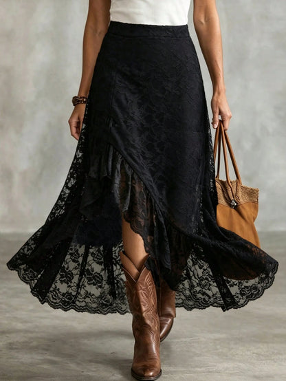 LanaWest Women's Lace Patchwork Casual Versatile Date Night Skirt
