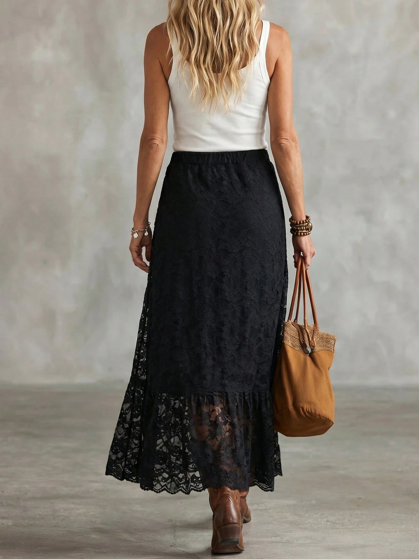 LanaWest Women's Lace Patchwork Casual Versatile Date Night Skirt