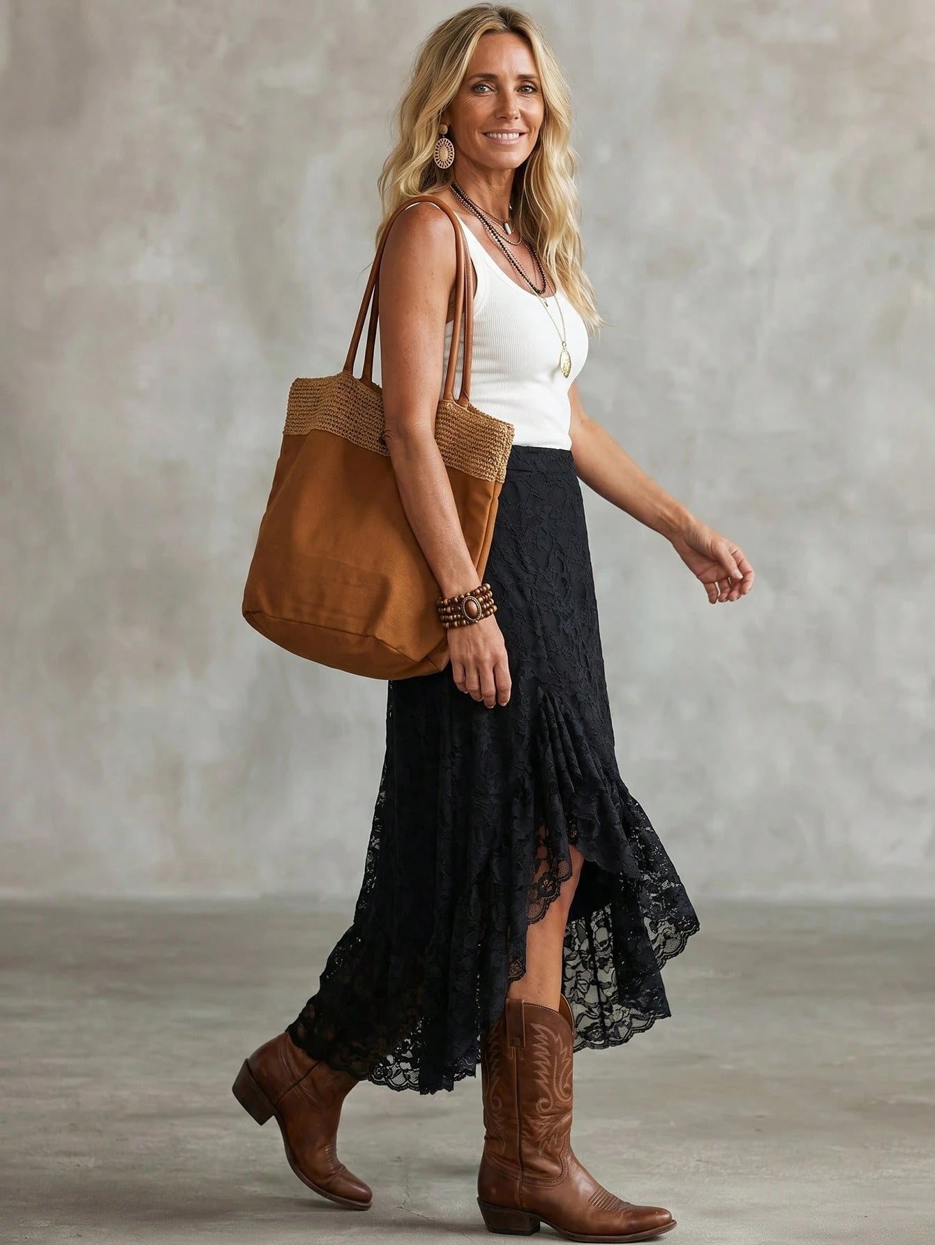 LanaWest Women's Lace Patchwork Casual Versatile Date Night Skirt