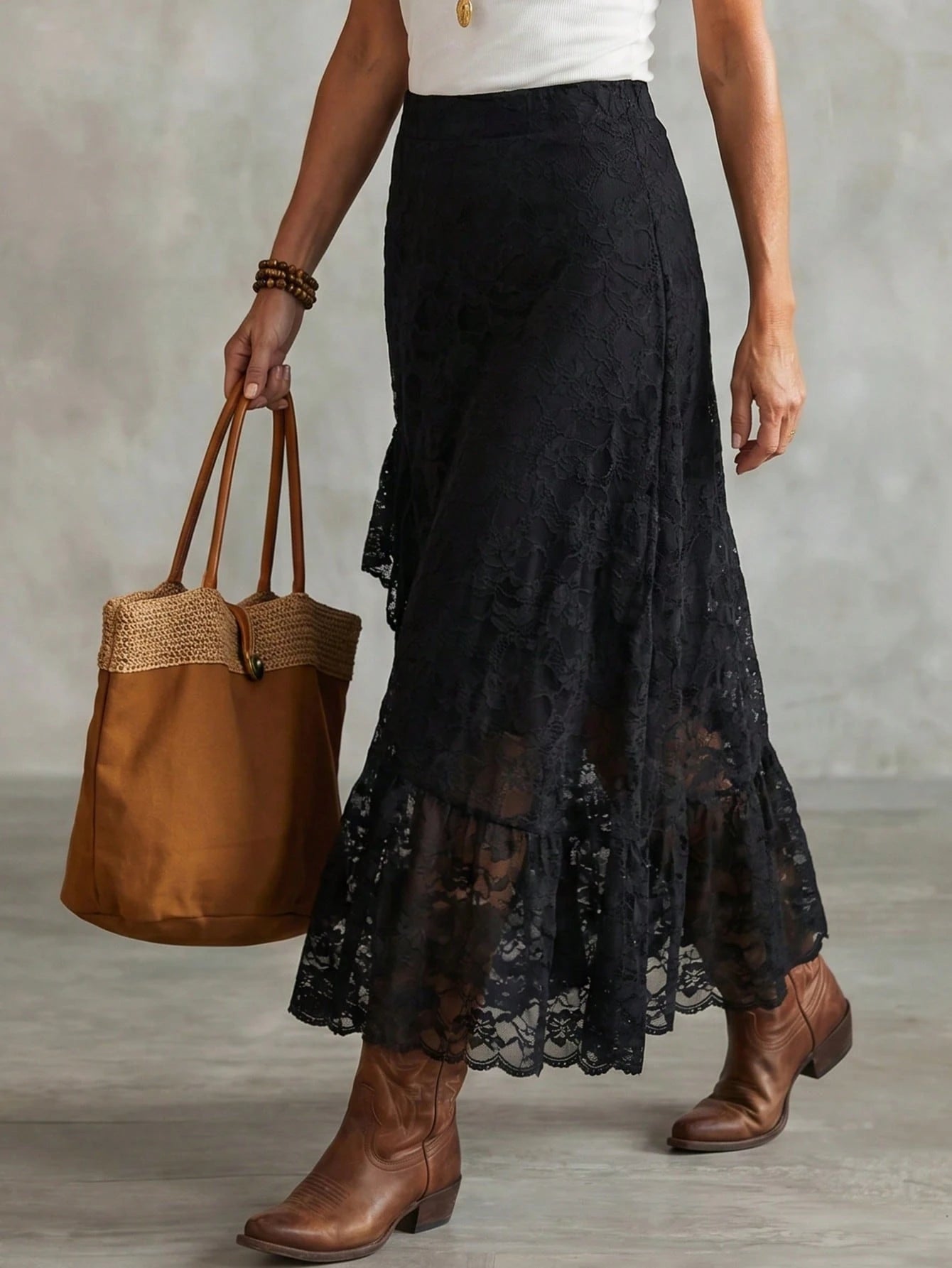 LanaWest Women's Lace Patchwork Casual Versatile Date Night Skirt