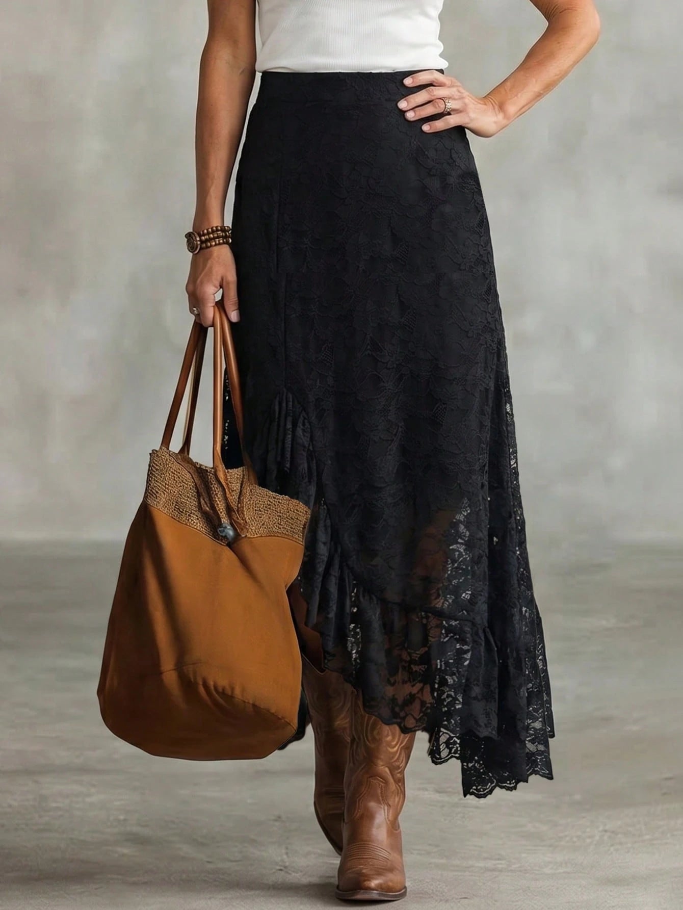 LanaWest Women's Lace Patchwork Casual Versatile Date Night Skirt