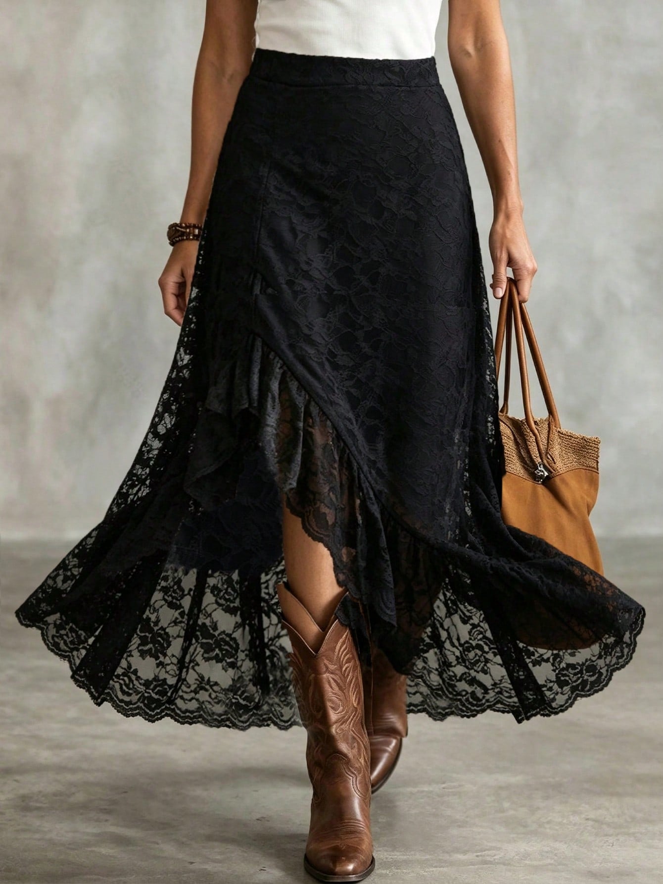 LanaWest Women's Lace Patchwork Casual Versatile Date Night Skirt