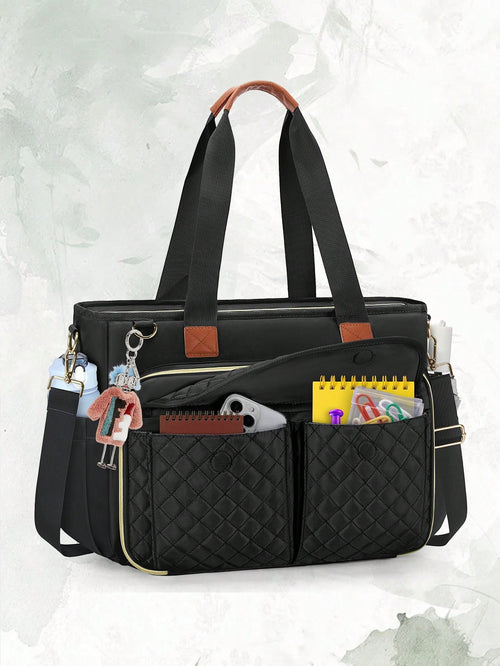 Laptop Tote Bag15.6 Inch For Women, Large Capacity Insulated Work Tote With Adjustable Strap & Luggage Sleeve
