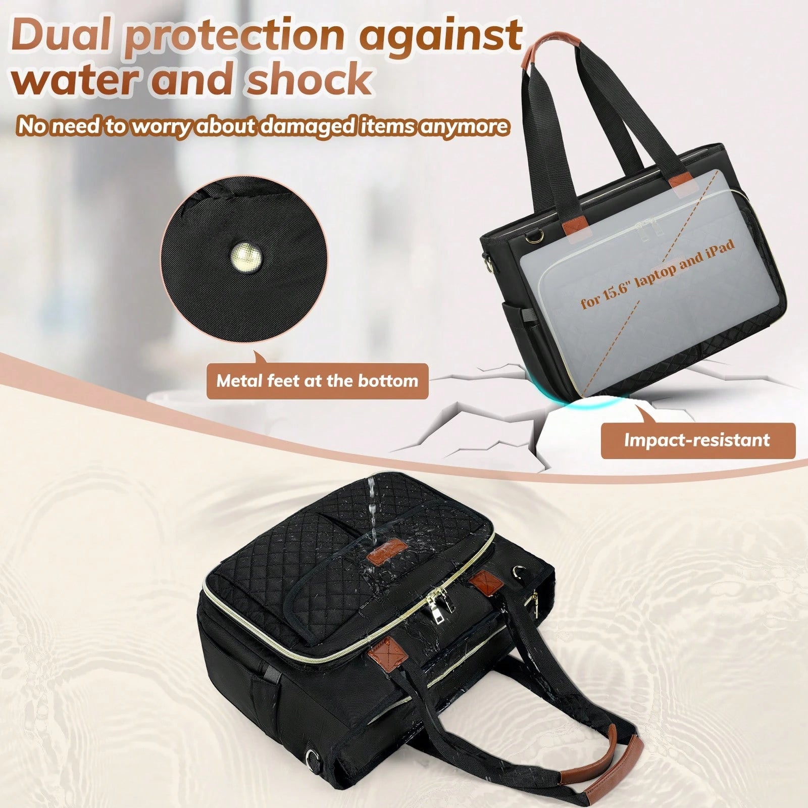 Laptop Tote Bag15.6 Inch For Women, Large Capacity Insulated Work Tote With Adjustable Strap & Luggage Sleeve