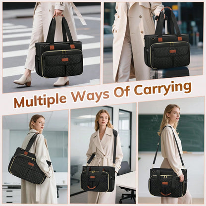 Laptop Tote Bag15.6 Inch For Women, Large Capacity Insulated Work Tote With Adjustable Strap & Luggage Sleeve