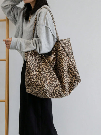 Large Capacity Leopard Print Tote Bag, Suitable For Middle/High School Students, College Students, And Adults For School, Work, Travel And Leisure, Fashion Leopard Print Bag, Fall Winter Fashionable C