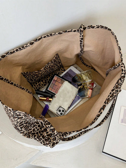 Large Capacity Leopard Print Tote Bag, Suitable For Middle/High School Students, College Students, And Adults For School, Work, Travel And Leisure, Fashion Leopard Print Bag, Fall Winter Fashionable C