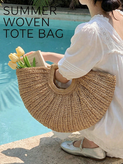 Large Capacity Straw Woven Clutch Bag, Summer Travel Beach Bag,Designer Tote Bags For Women Commute Work Bag Stylish Vacation Travel Ladies Purse