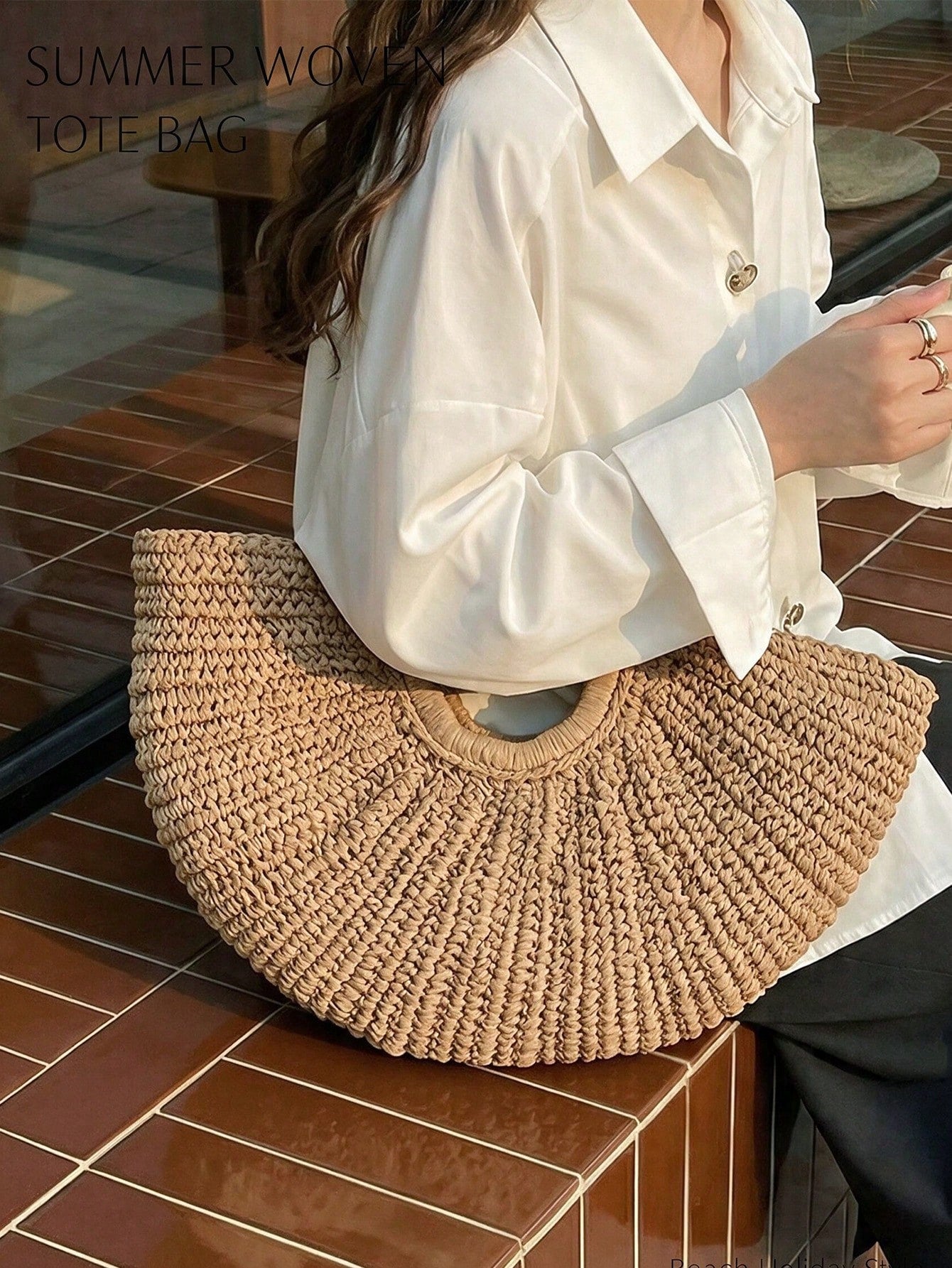 Large Capacity Straw Woven Clutch Bag, Summer Travel Beach Bag,Designer Tote Bags For Women Commute Work Bag Stylish Vacation Travel Ladies Purse