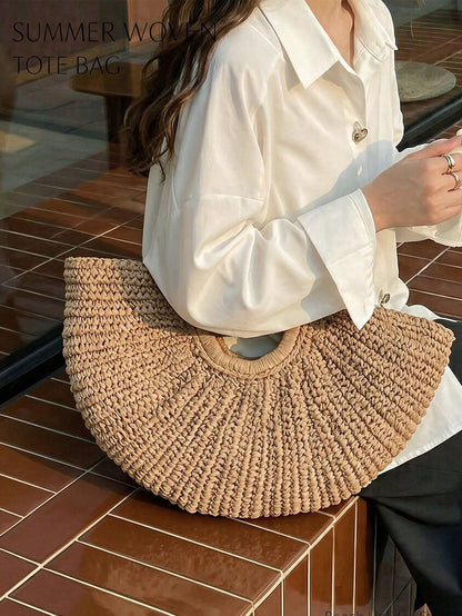 Large Capacity Straw Woven Clutch Bag, Summer Travel Beach Bag,Designer Tote Bags For Women Commute Work Bag Stylish Vacation Travel Ladies Purse
