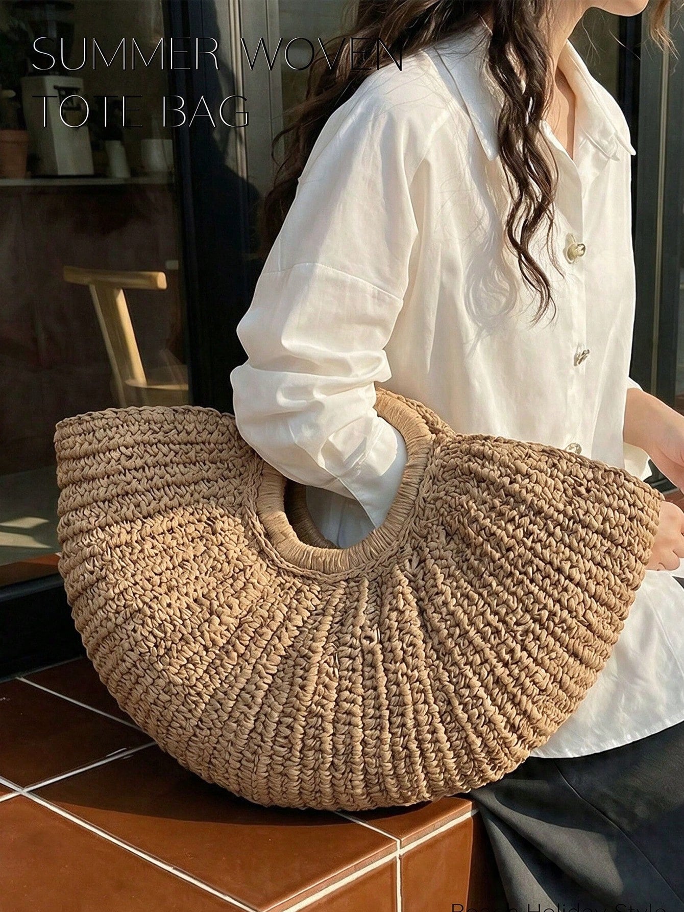 Large Capacity Straw Woven Clutch Bag, Summer Travel Beach Bag,Designer Tote Bags For Women Commute Work Bag Stylish Vacation Travel Ladies Purse