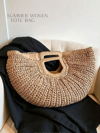 Large Capacity Straw Woven Clutch Bag, Summer Travel Beach Bag,Designer Tote Bags For Women Commute Work Bag Stylish Vacation Travel Ladies Purse