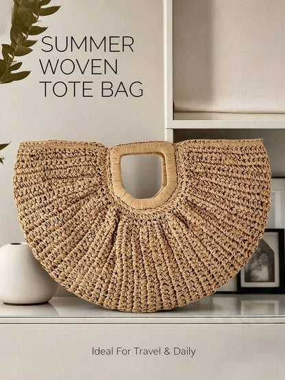 Large Capacity Straw Woven Clutch Bag, Summer Travel Beach Bag,Designer Tote Bags For Women Commute Work Bag Stylish Vacation Travel Ladies Purse