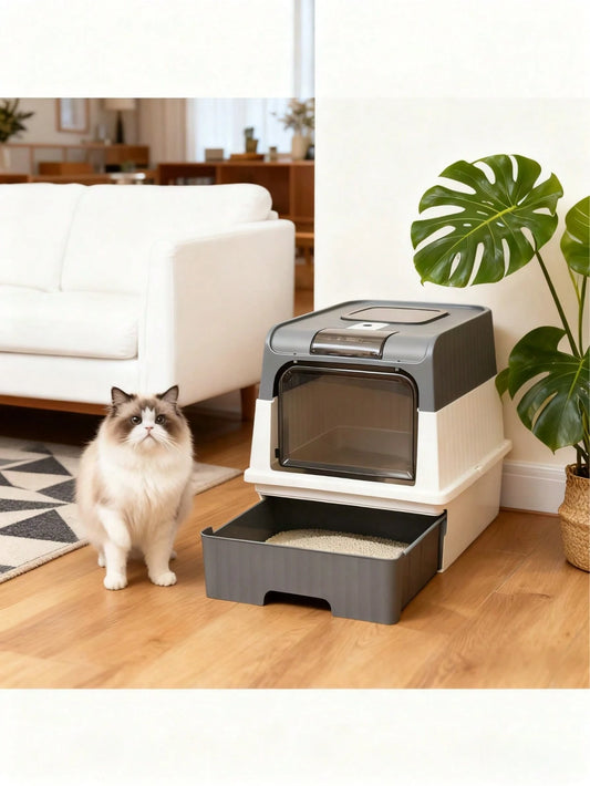 Large Enclosed Cat Litter Box With Litter Mat- Extra Large Cats Special, Front Entry & Top Exit Design, Odor Control, Easy To Clean, Removable- Available In Gray, Black & Pink